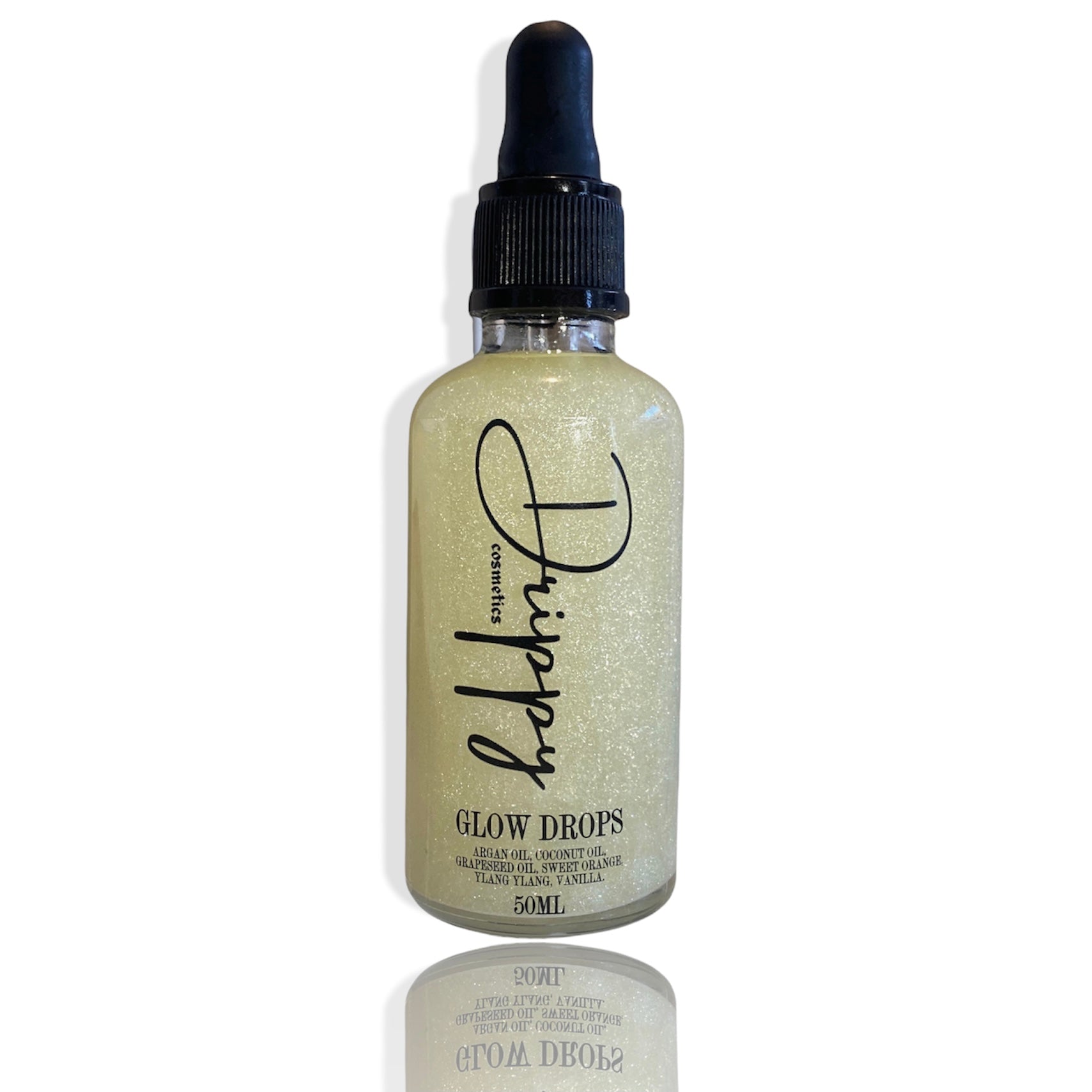 DRIPPY COSMETICSGlow DropsA luxurious blend of rich oils formulated to give you glowing, hydrated &amp; sun kissed skin. Massage all over your body for a goddess like glow. 
This oil penetrat